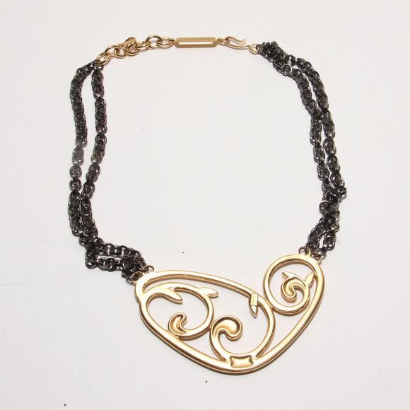 Vintage 80s Yves Saint Laurent Vermeil Gold & Gunmetal Necklace Limited Edition - Picture 4 of 6
